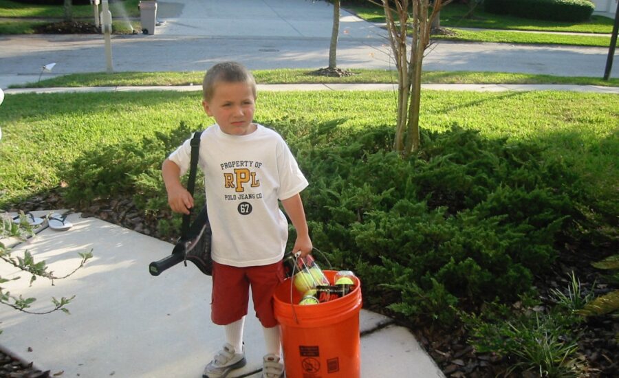 On his way to practise with dad